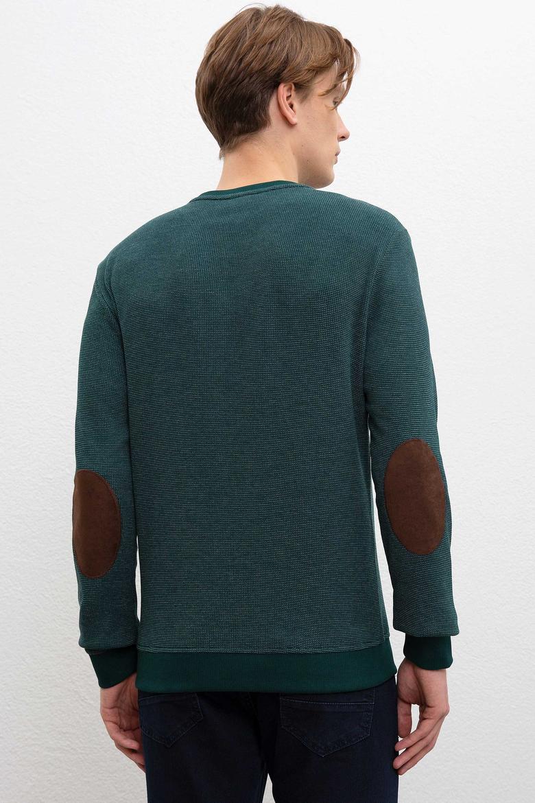 Erkek Koyu Yeşil Bisiklet Yaka Sweatshirt - 50207889053