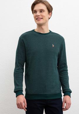 Erkek Koyu Yeşil Bisiklet Yaka Sweatshirt - 50207889053