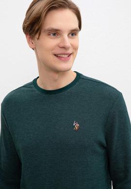 Erkek Koyu Yeşil Bisiklet Yaka Sweatshirt - 50207889053