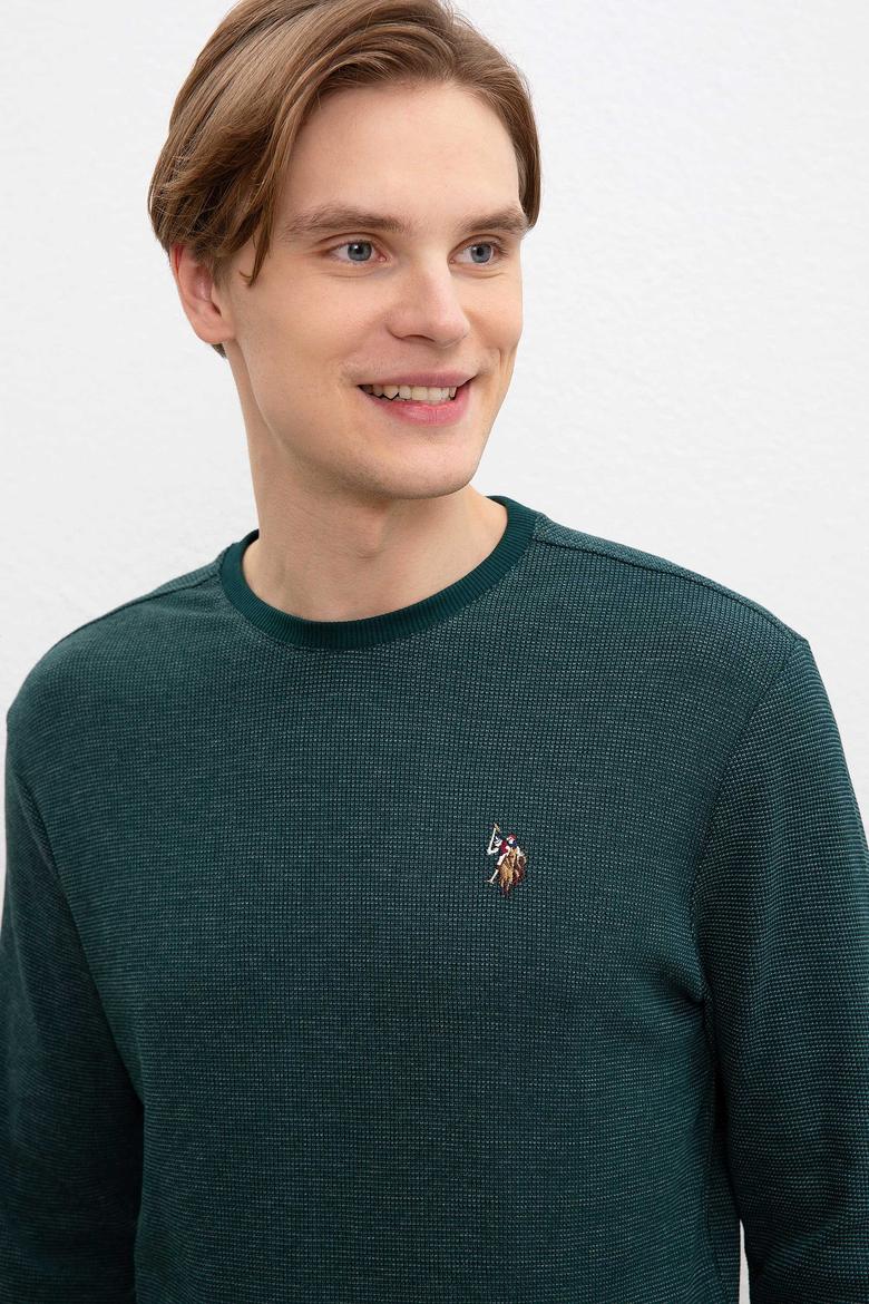 Erkek Koyu Yeşil Bisiklet Yaka Sweatshirt - 50207889053