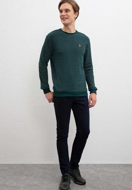 Erkek Koyu Yeşil Bisiklet Yaka Sweatshirt - 50207889053