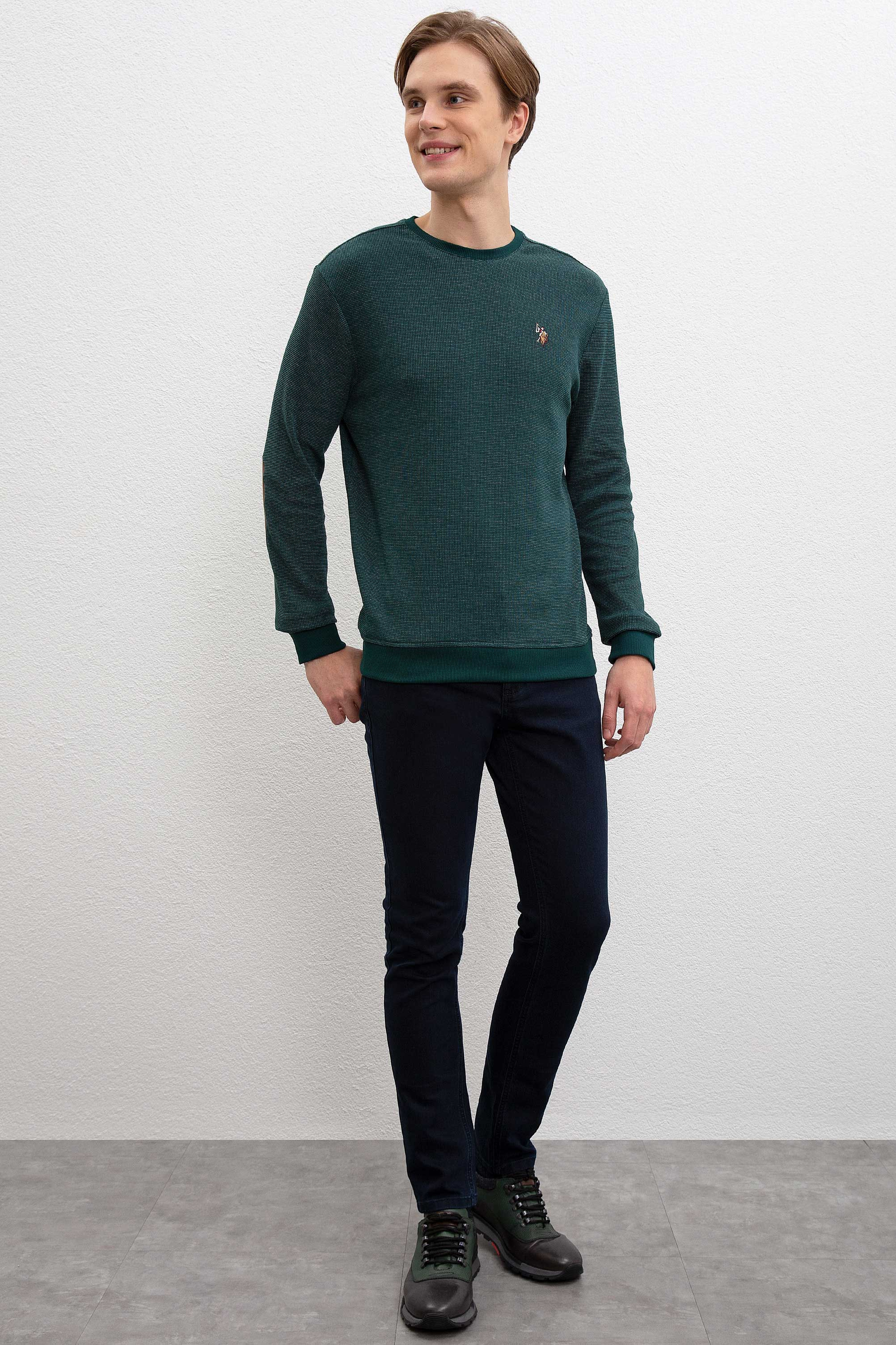 Erkek Koyu Yeşil Bisiklet Yaka Sweatshirt - Image 4