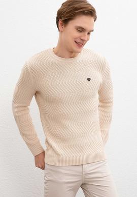 Erkek Ecru Bisiklet Yaka Triko Kazak - 50207633074