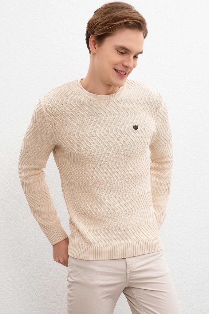 Erkek Ecru Bisiklet Yaka Triko Kazak