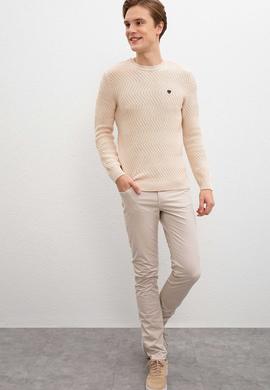 Erkek Ecru Bisiklet Yaka Triko Kazak - 50207633074