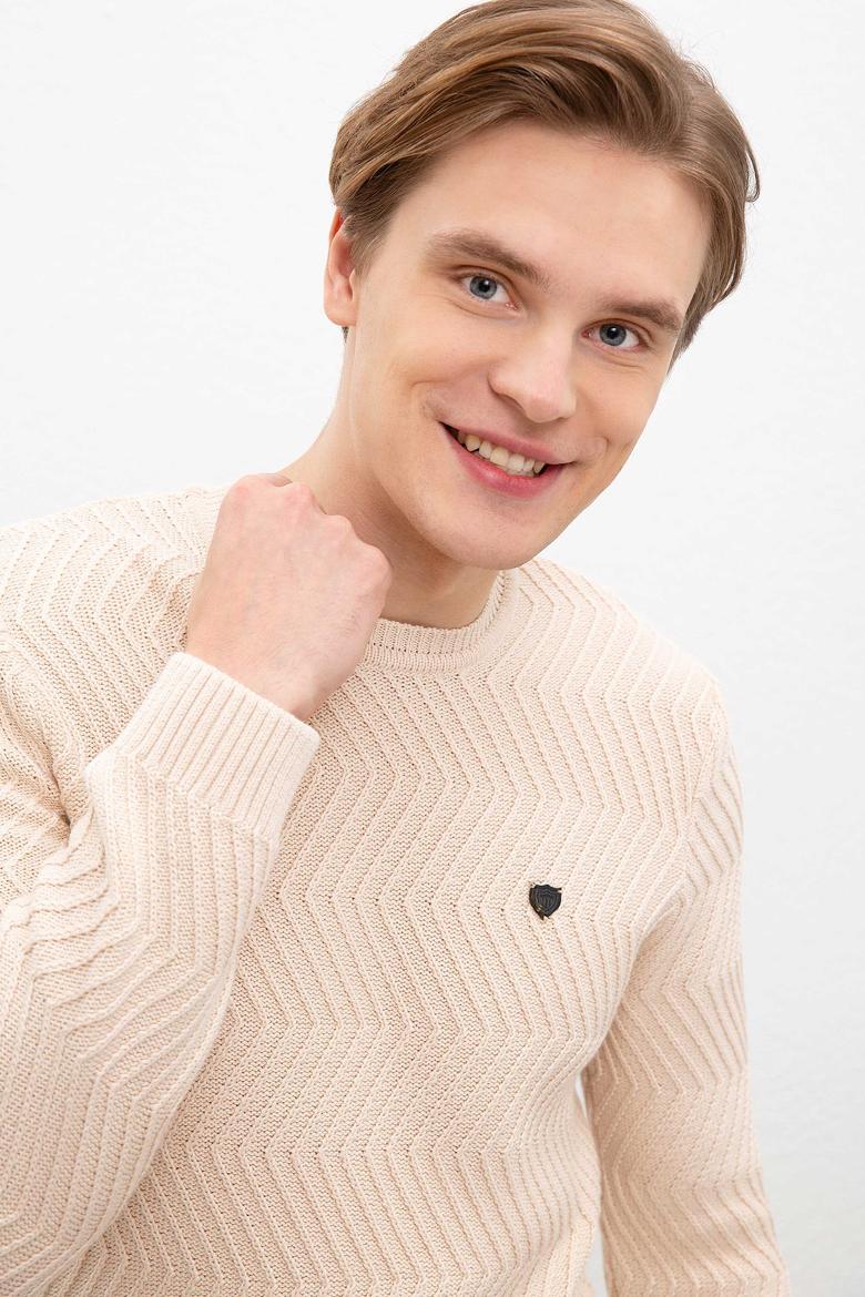 Erkek Ecru Bisiklet Yaka Triko Kazak - 50207633074