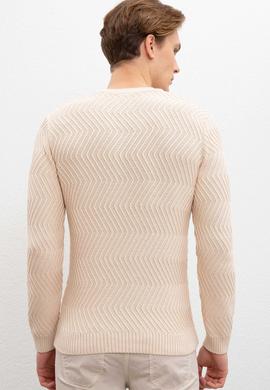 Erkek Ecru Bisiklet Yaka Triko Kazak - 50207633074