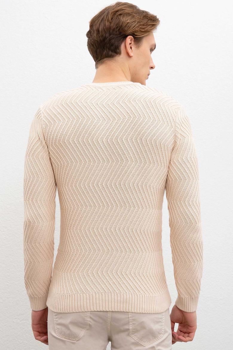 Erkek Ecru Bisiklet Yaka Triko Kazak - 50207633074