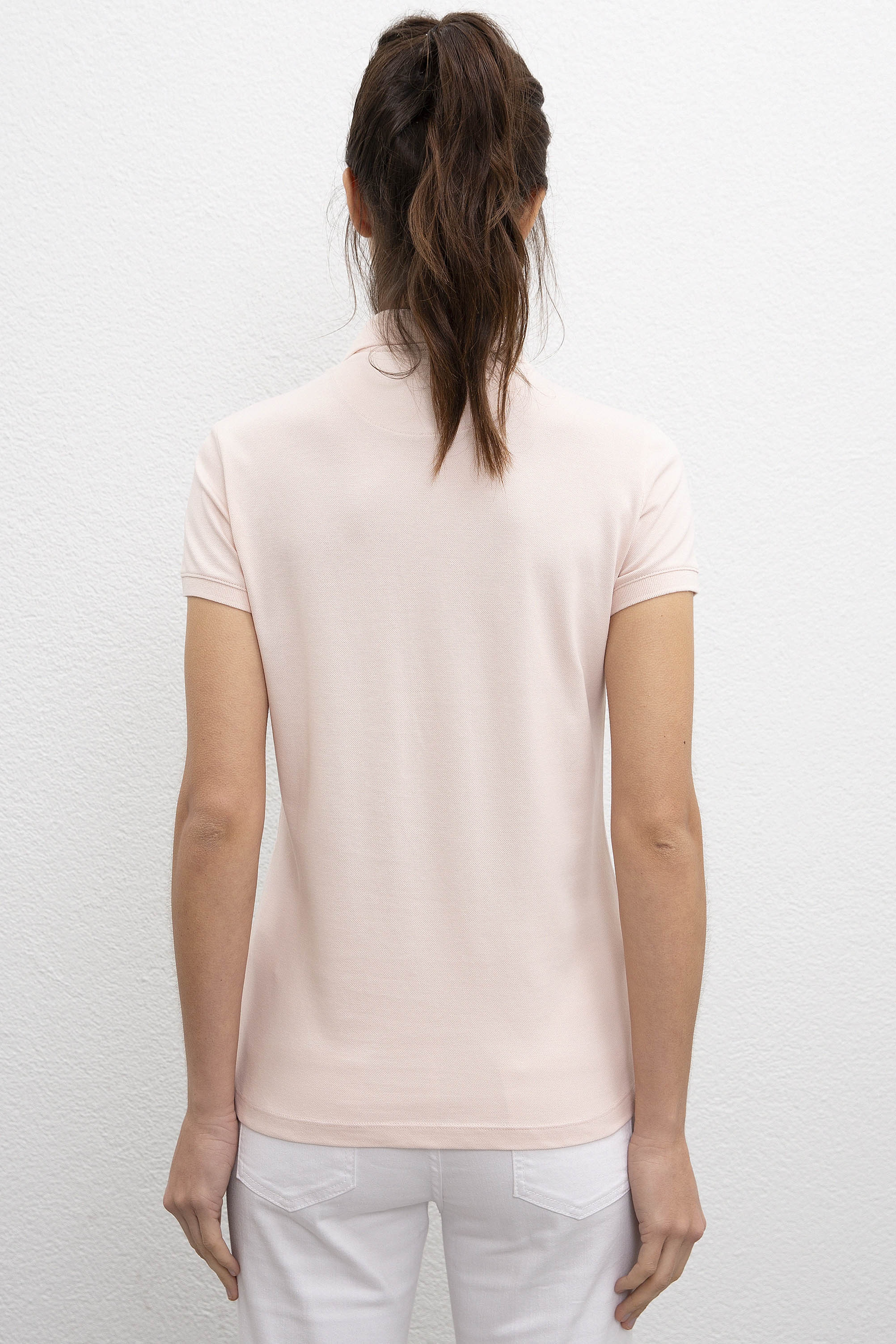 Kadın Pembe Polo Yaka T-Shirt - Image 3
