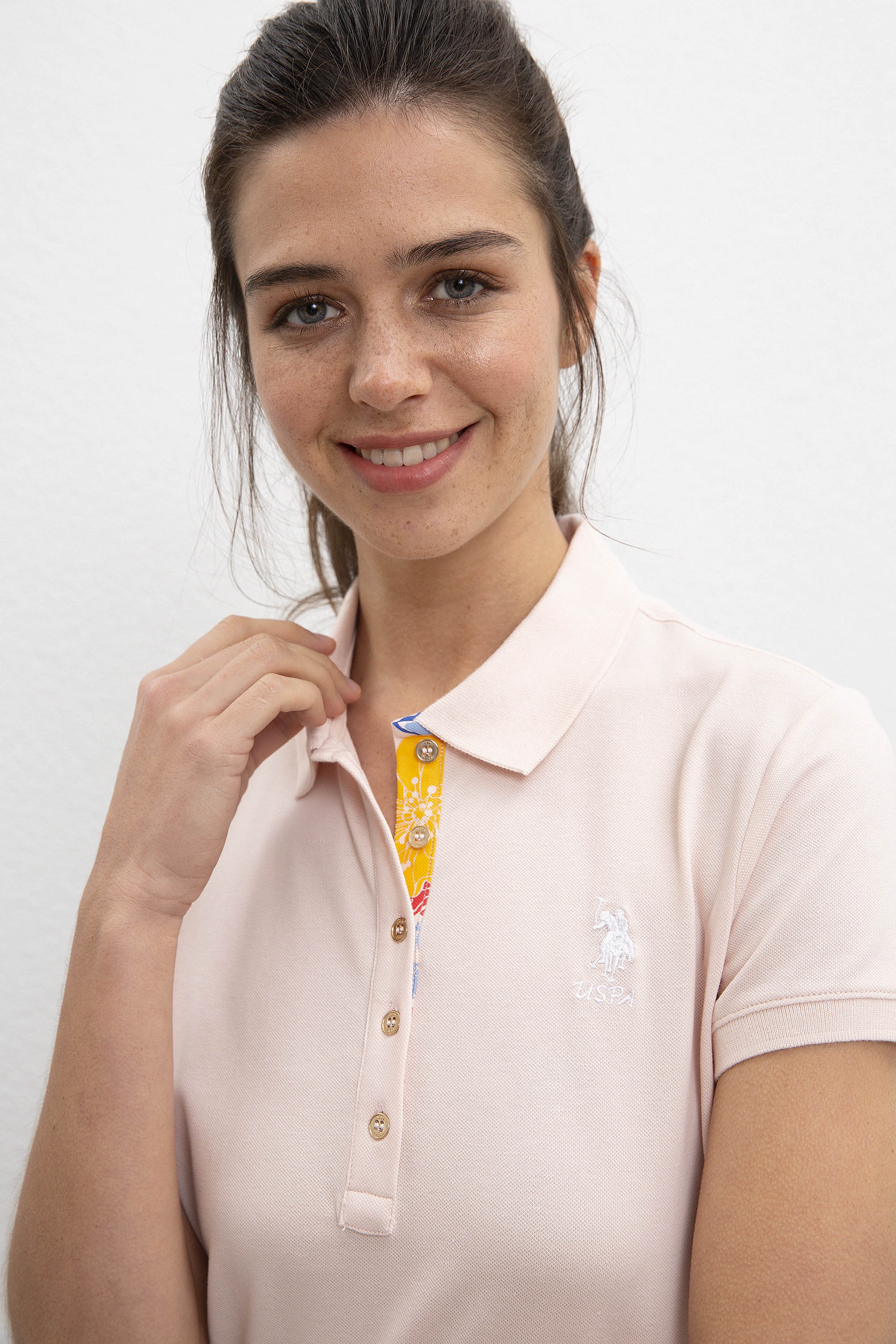 Kadın Pembe Polo Yaka T-Shirt - Image 2
