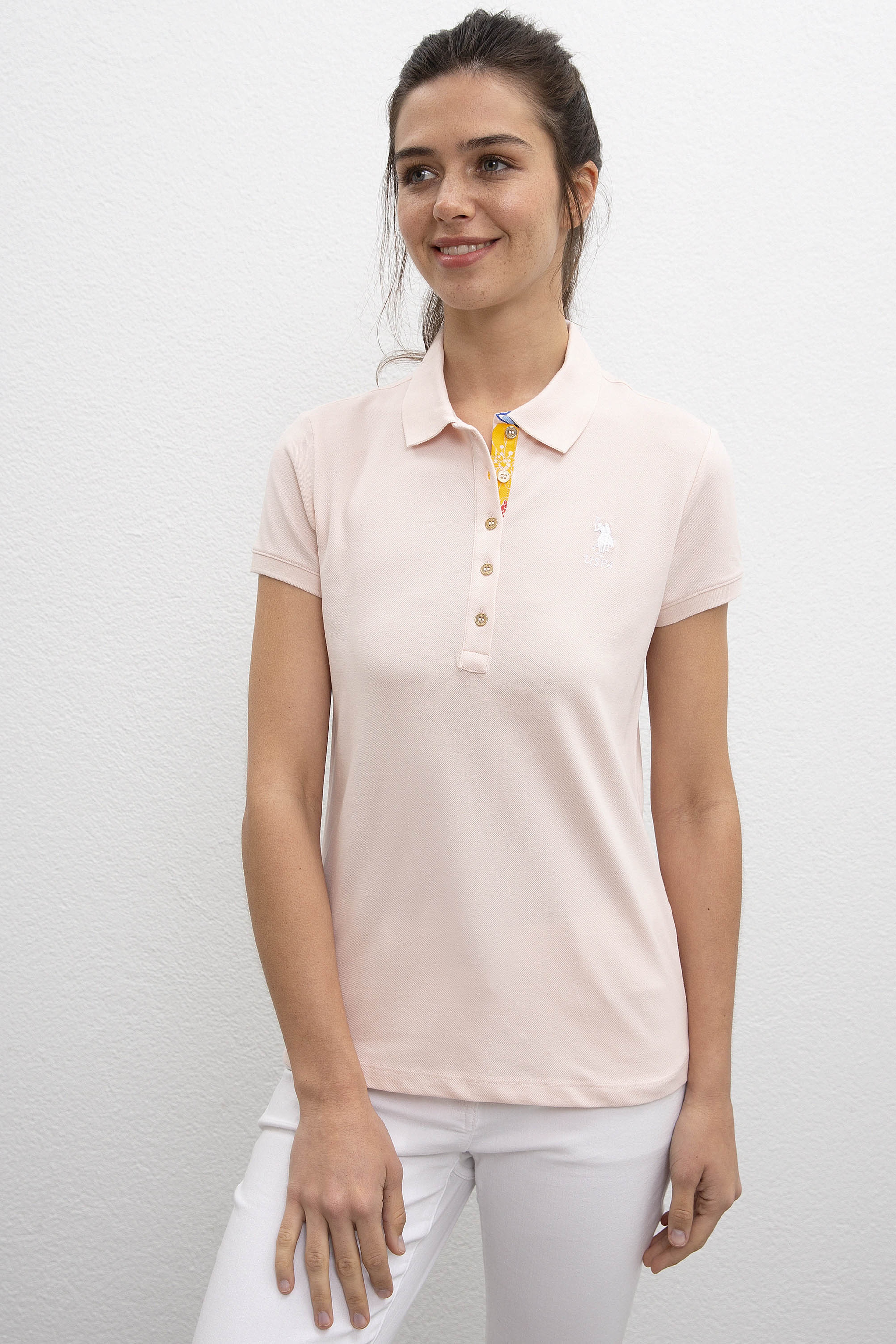 Kadın Pembe Polo Yaka T-Shirt - Image 1