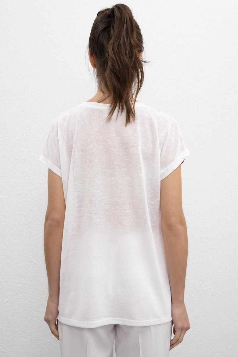 Kadın Beyaz Bisiklet Yaka T-Shirt - 50202258006