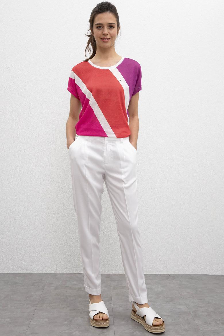 Kadın Beyaz Bisiklet Yaka T-Shirt - 50202258006