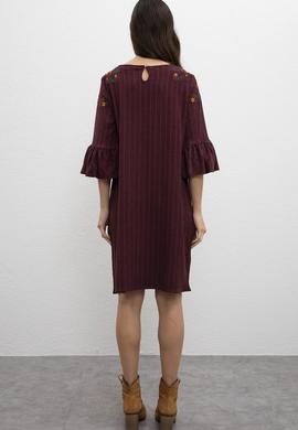 Kadın Koyu Bordo Dokuma Elbise - 50213146015