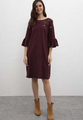 Kadın Koyu Bordo Dokuma Elbise - 50213146015