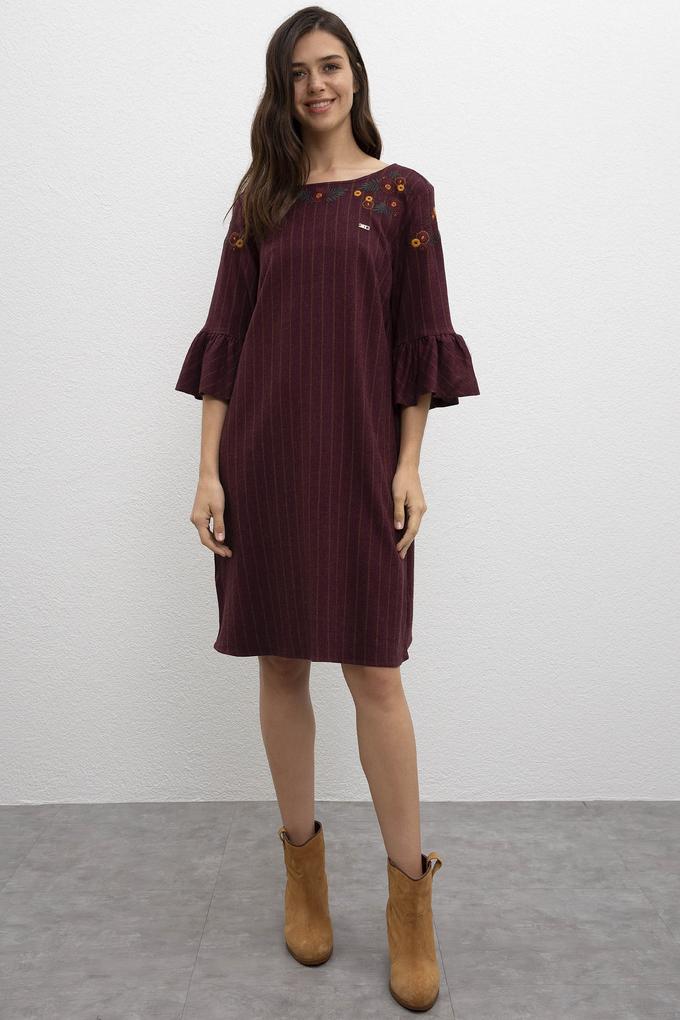 Kadın Koyu Bordo Dokuma Elbise