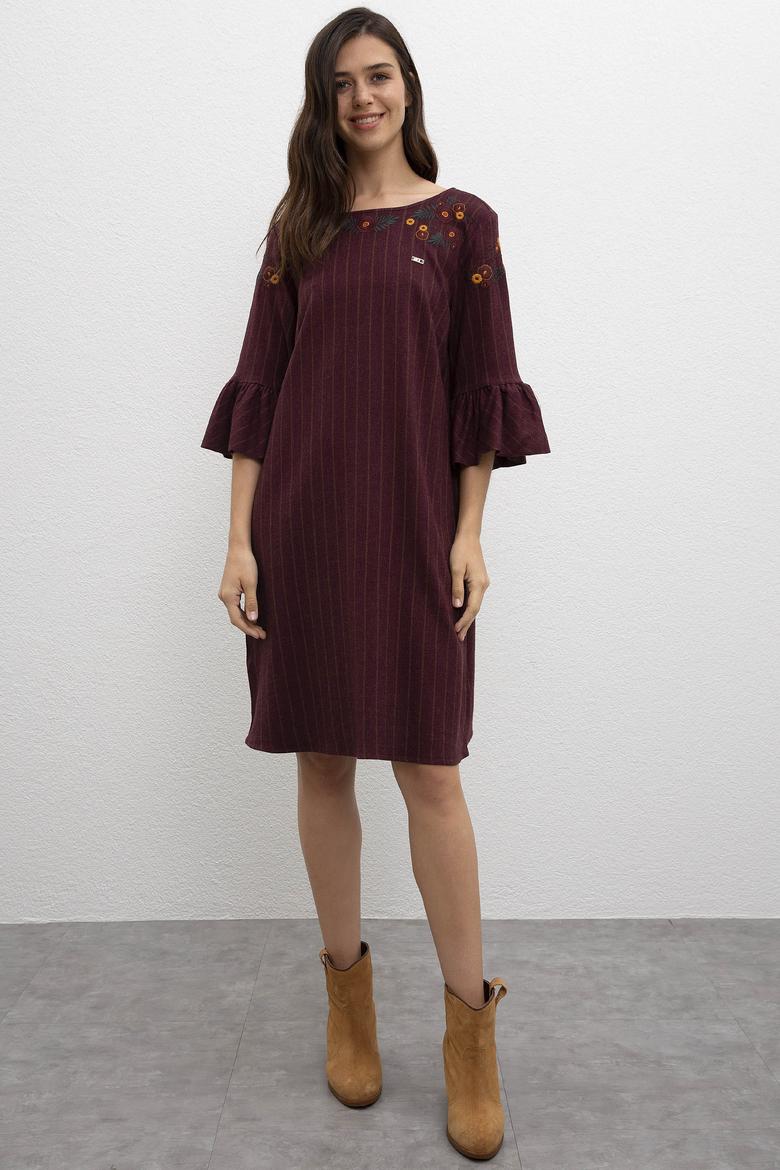 Kadın Koyu Bordo Dokuma Elbise