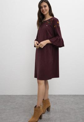 Kadın Koyu Bordo Dokuma Elbise - 50213146015