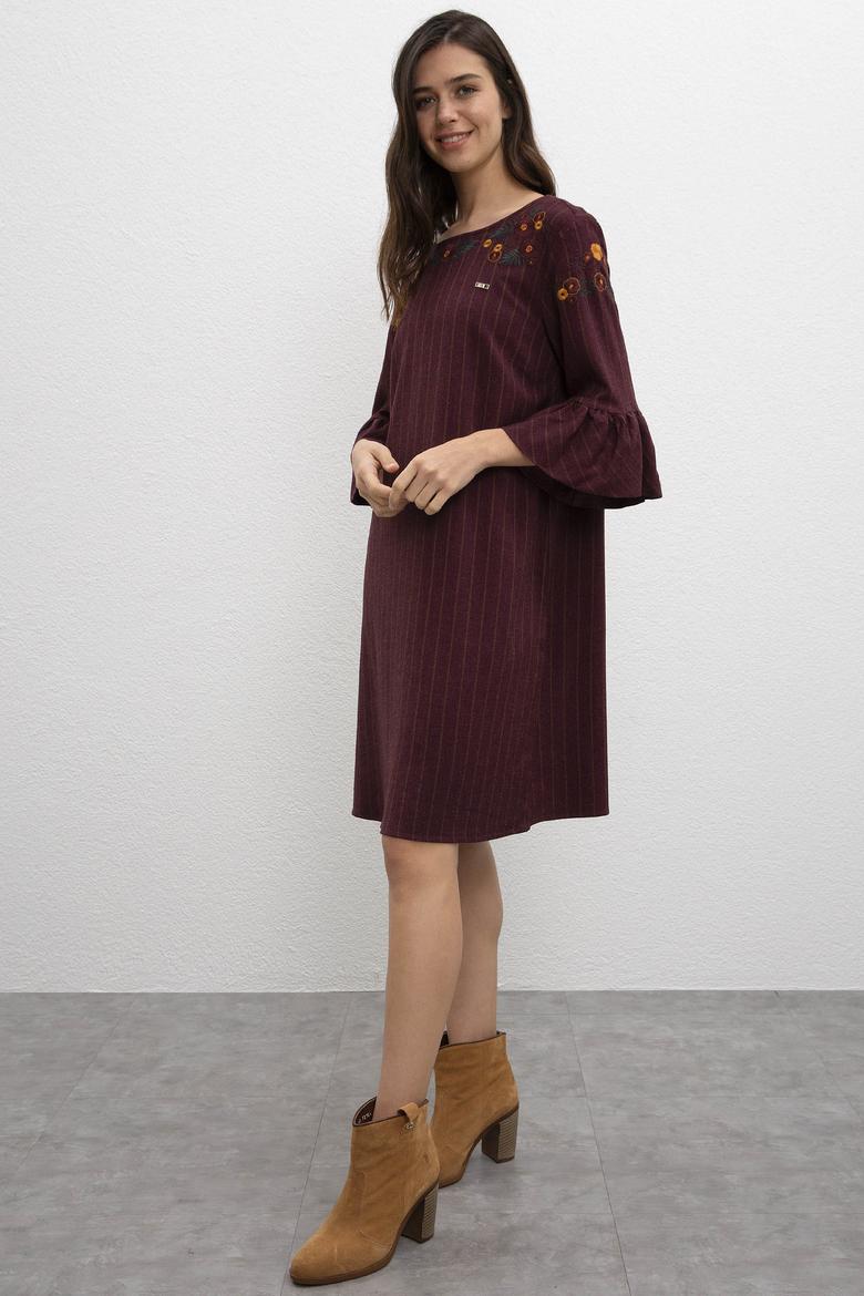 Kadın Koyu Bordo Dokuma Elbise - 50213146015