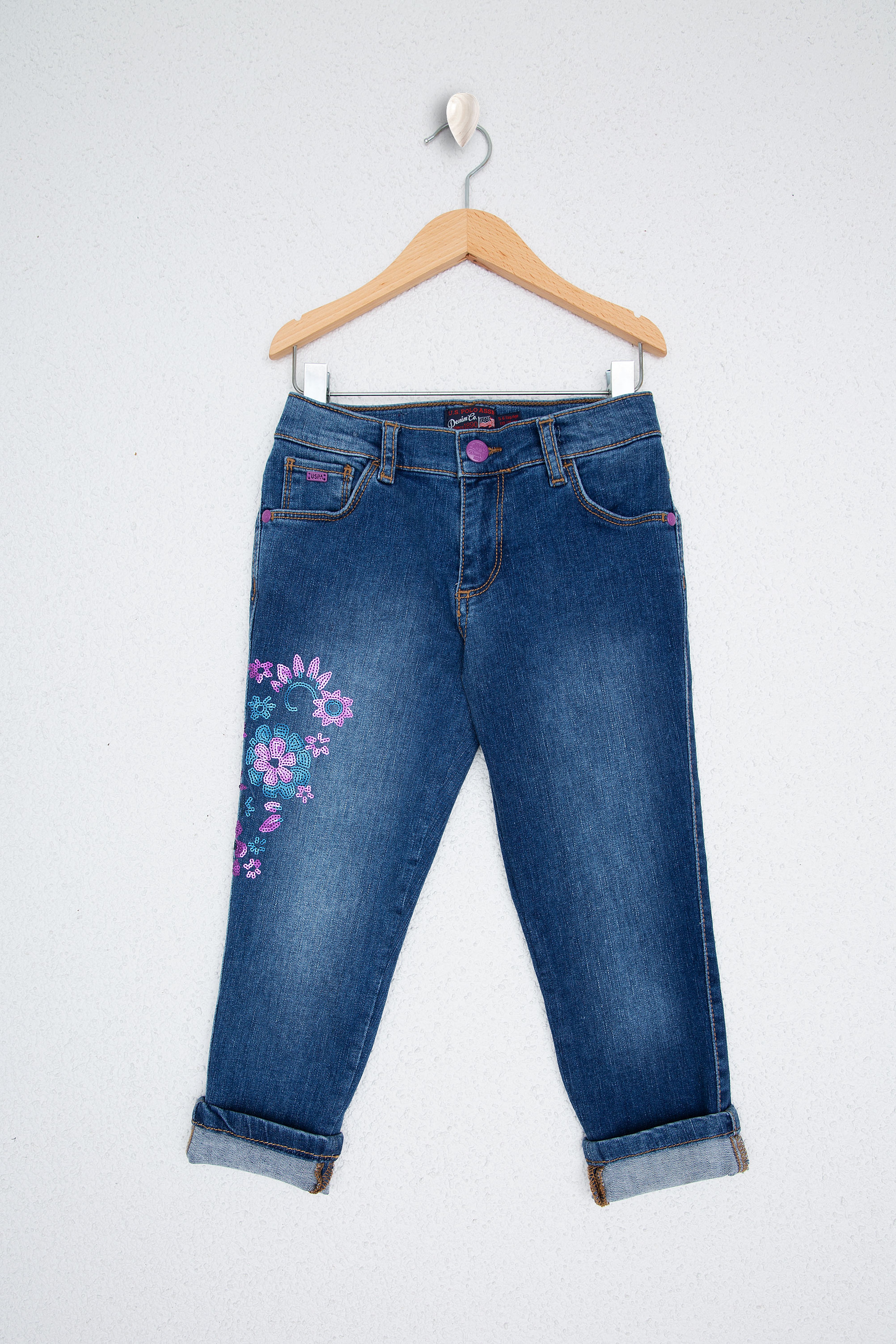 Kız Çocuk Mavi Denim Pantolon - Image 1