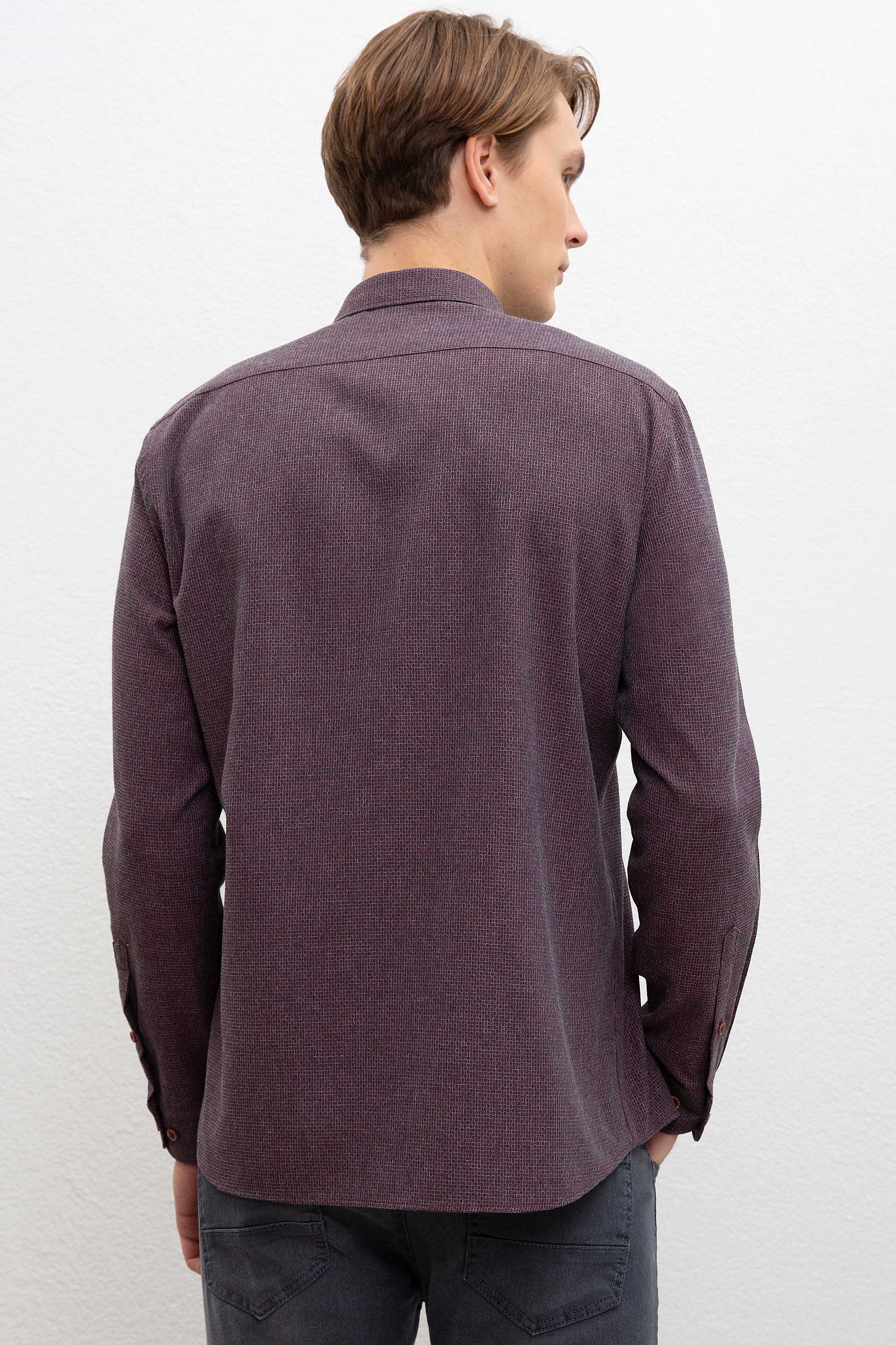 Erkek Bordo Uzun Kollu Gömlek - Image 4