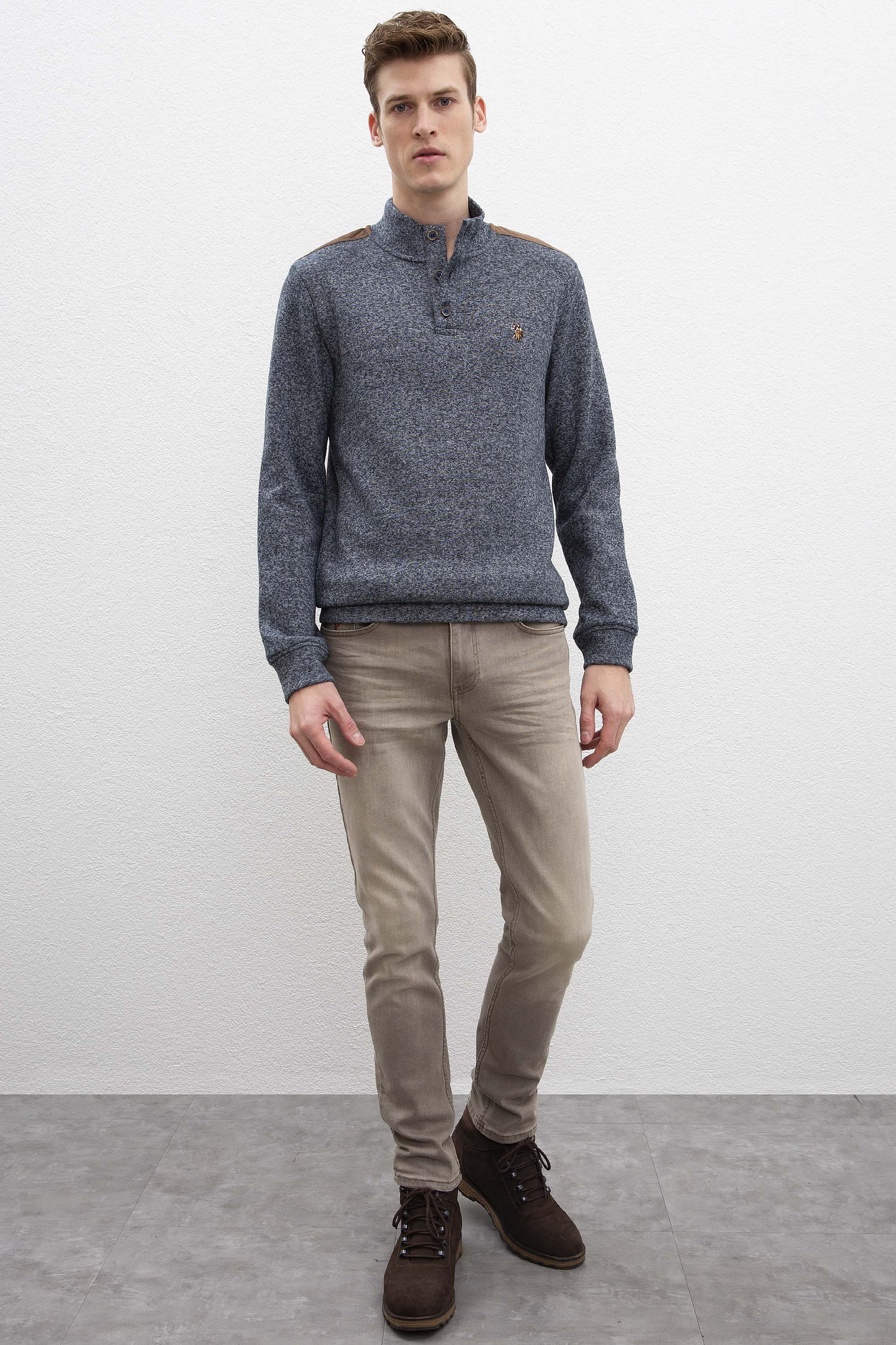 Erkek Lacivert Dik Yaka Sweatshirt - Image 4