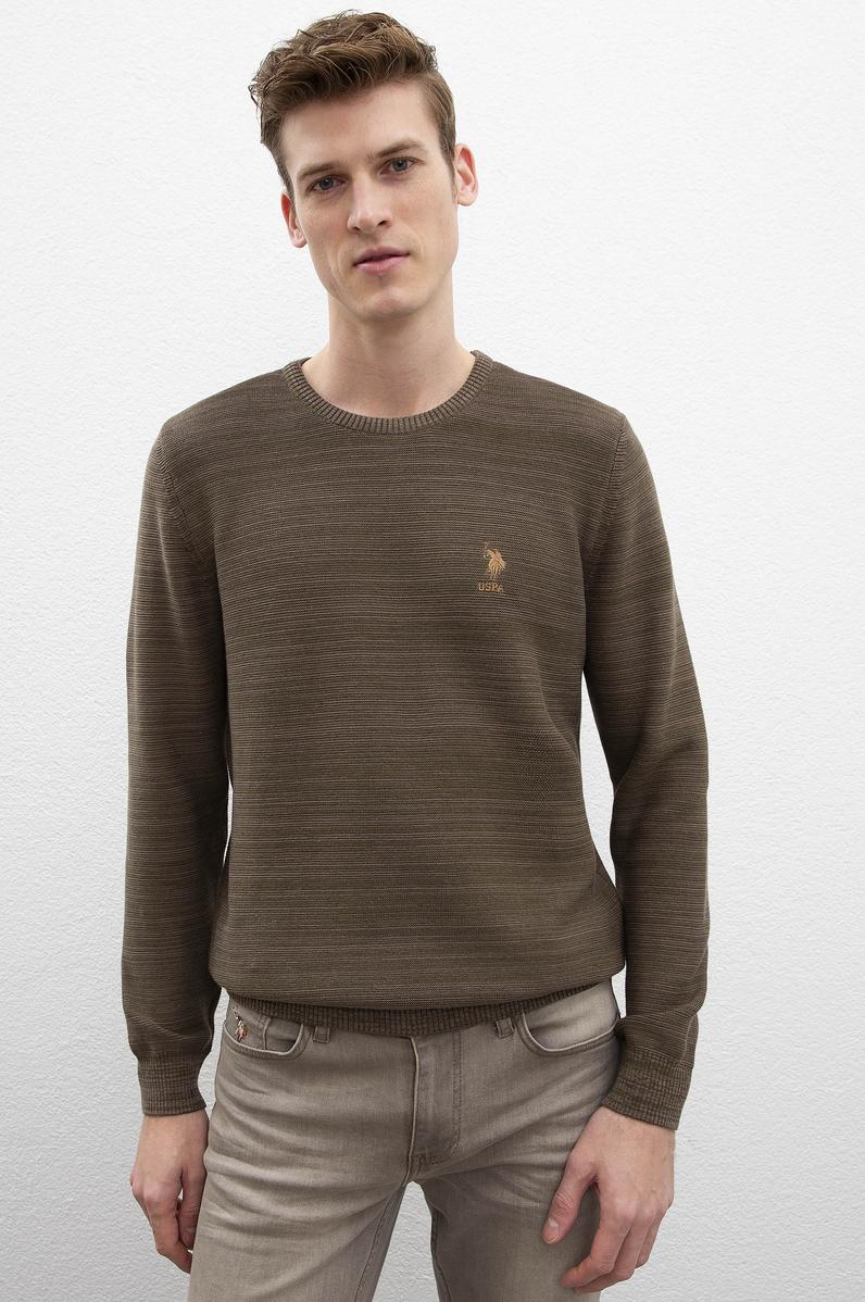 Erkek Haki Bisiklet Yaka Triko Kazak