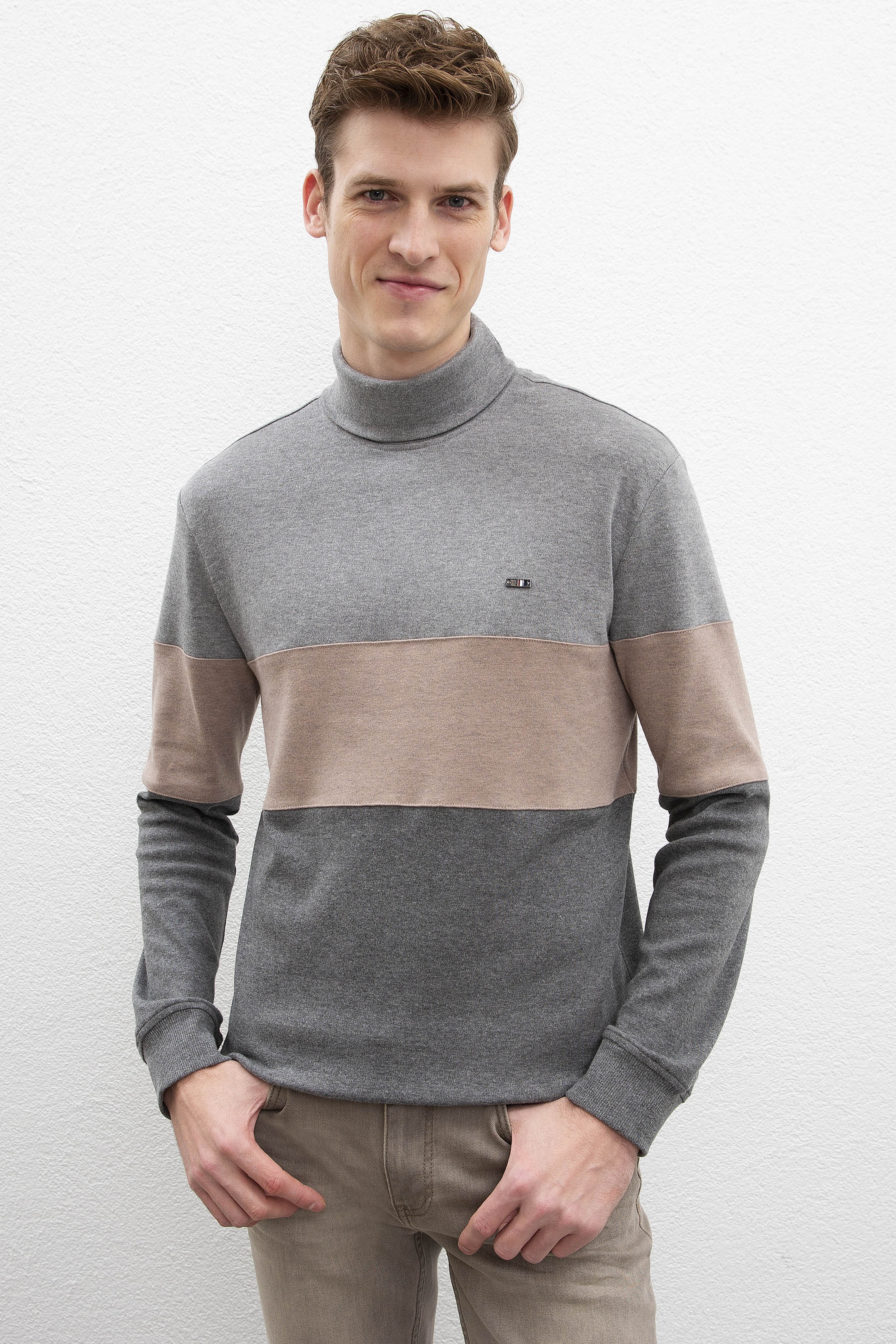 Erkek Antrasit Melanj Balıkçı Yaka Sweatshirt - Image 2