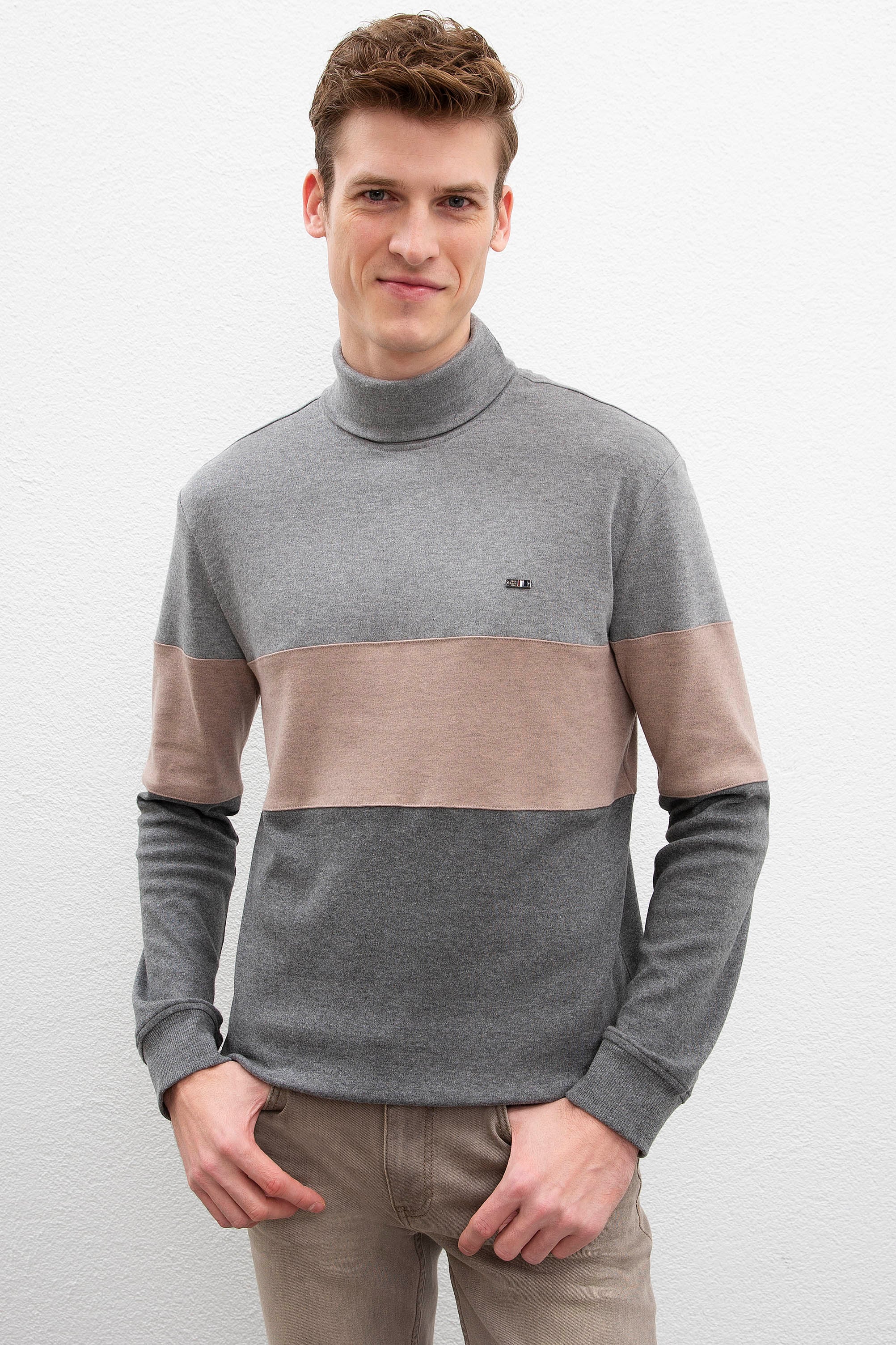 Erkek Antrasit Melanj Balıkçı Yaka Sweatshirt