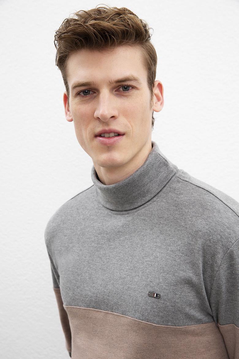 Erkek Antrasit Melanj Balıkçı Yaka Sweatshirt