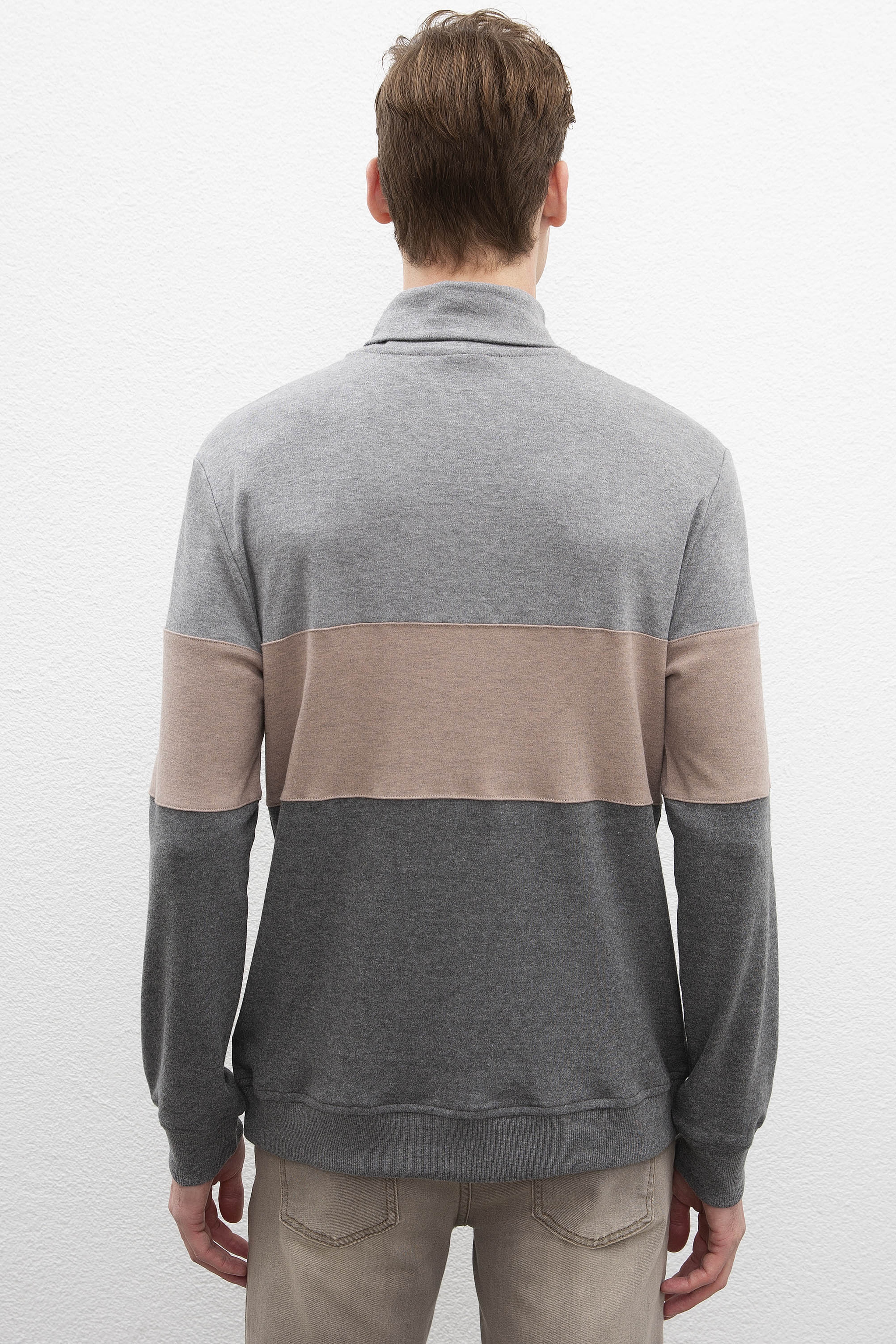 Erkek Antrasit Melanj Balıkçı Yaka Sweatshirt - Image 3