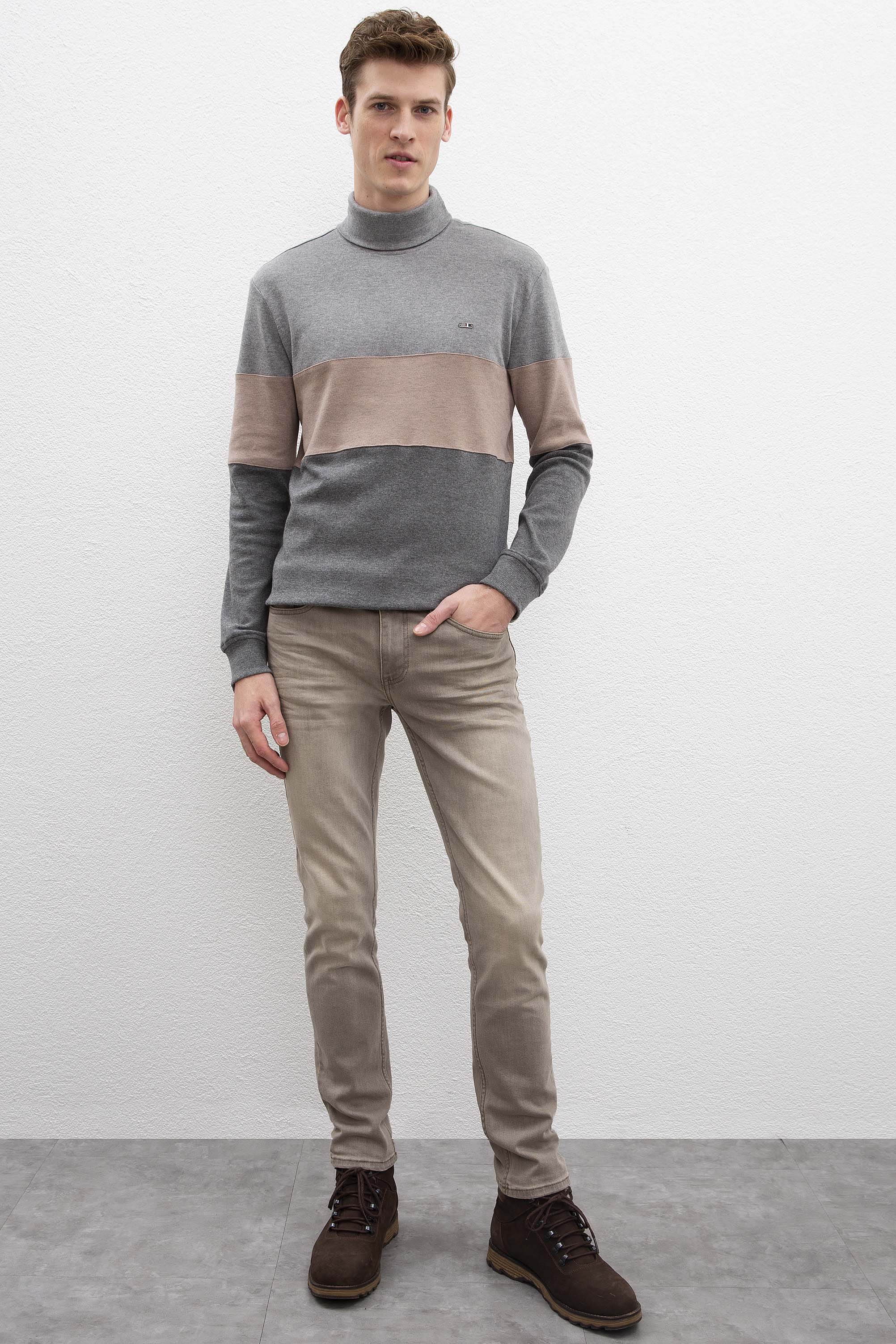 Erkek Antrasit Melanj Balıkçı Yaka Sweatshirt