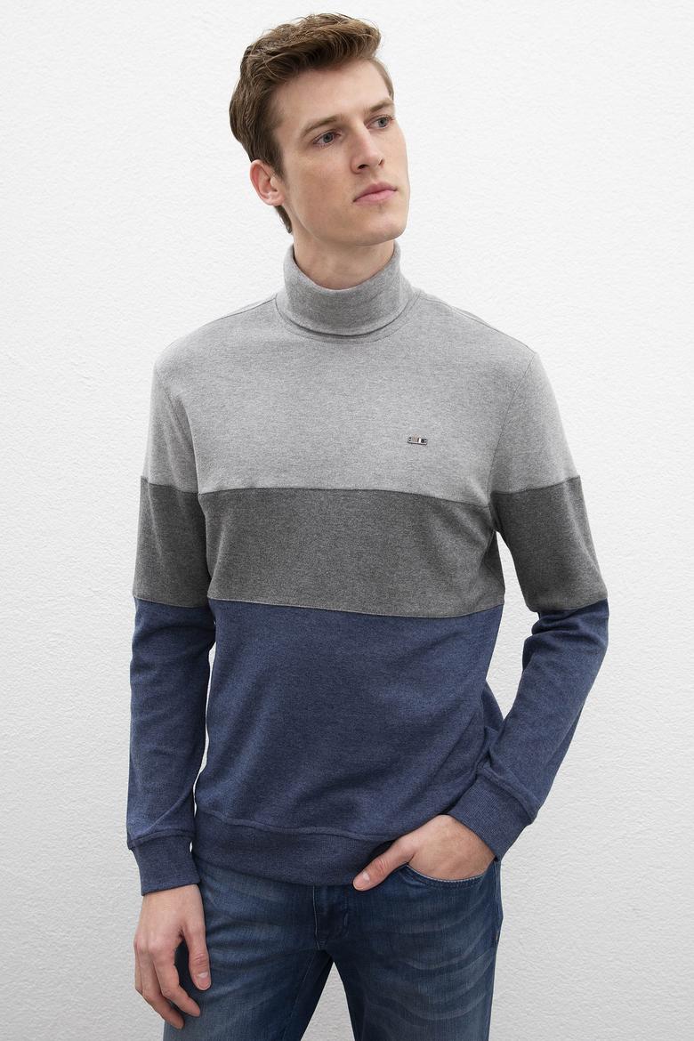 Erkek Lacivert Balıkçı Yaka Sweatshirt