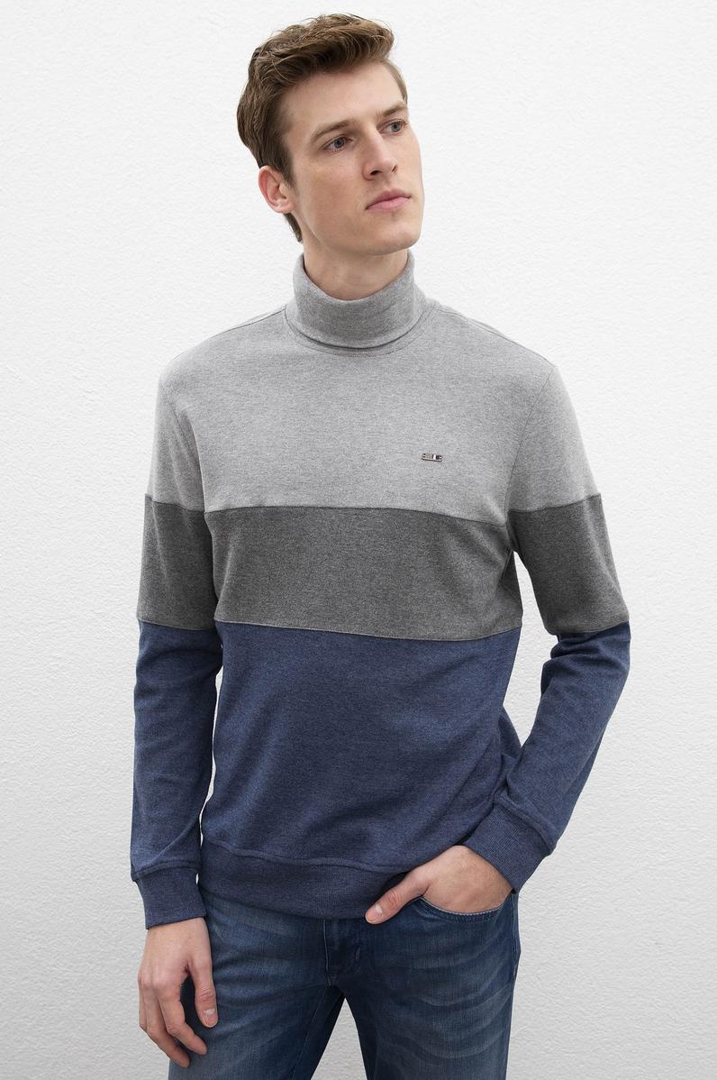 Erkek Lacivert Balıkçı Yaka Sweatshirt