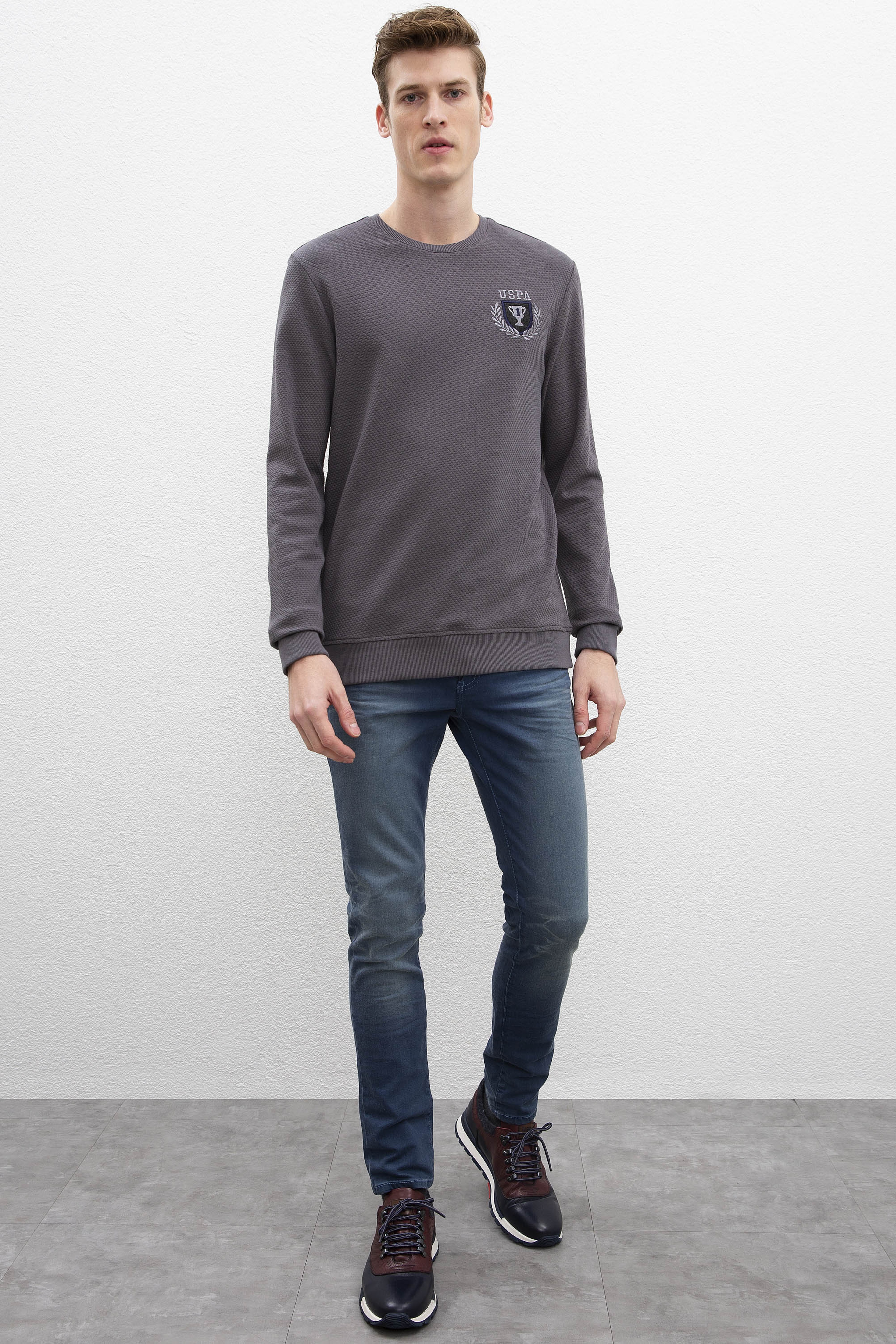 Erkek Antrasit Bisiklet Yaka Sweatshirt