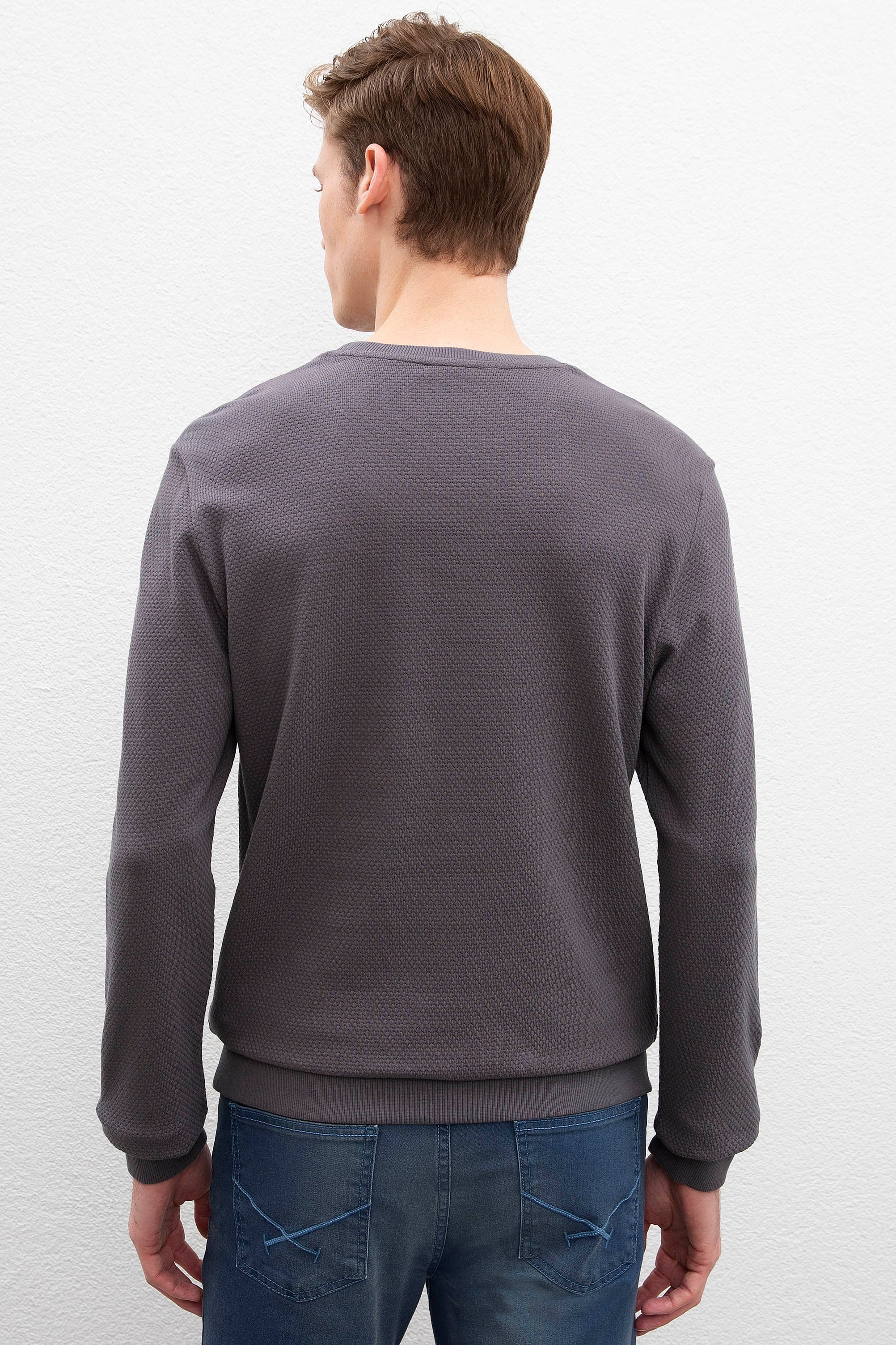 Erkek Antrasit Bisiklet Yaka Sweatshirt