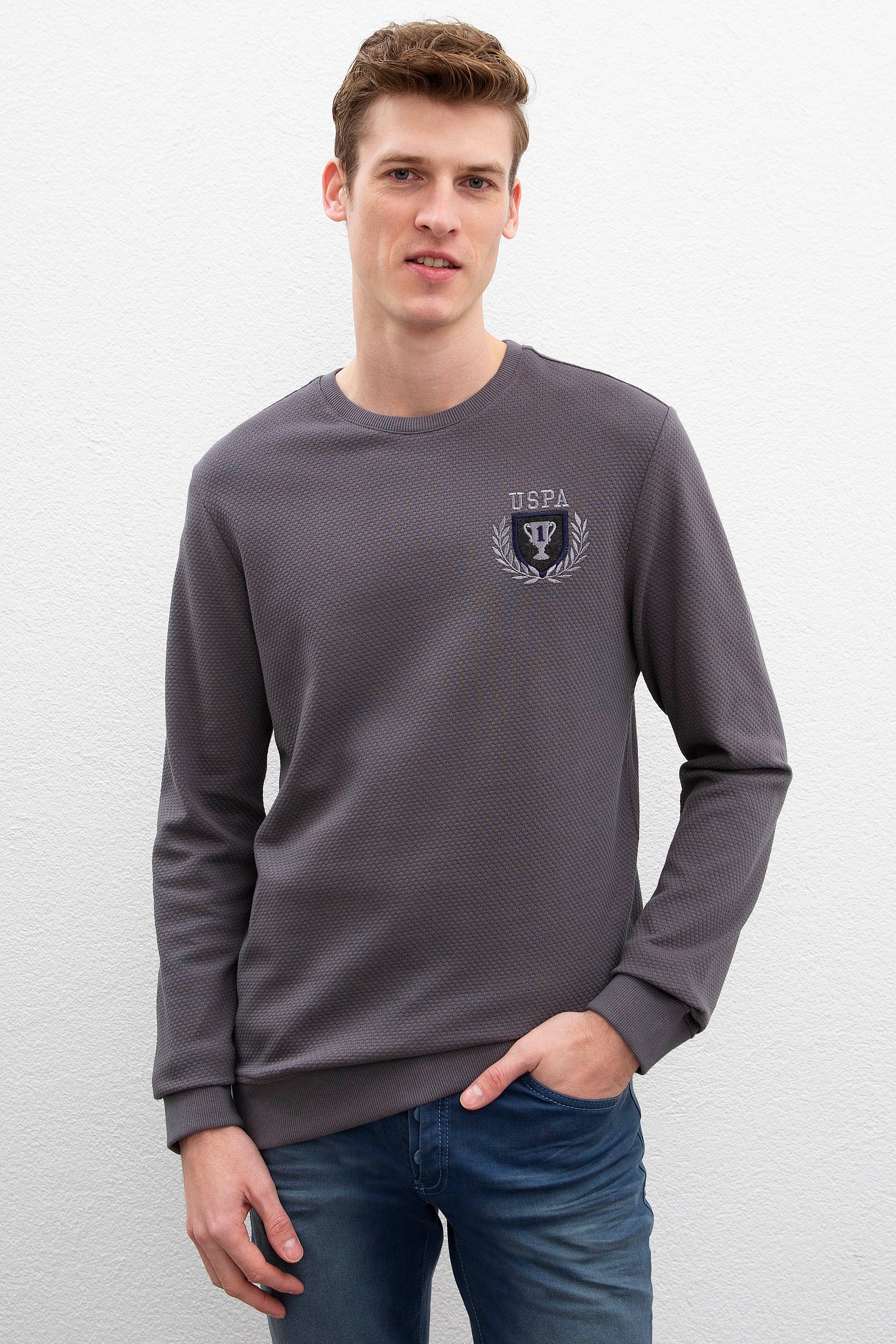 Erkek Antrasit Bisiklet Yaka Sweatshirt