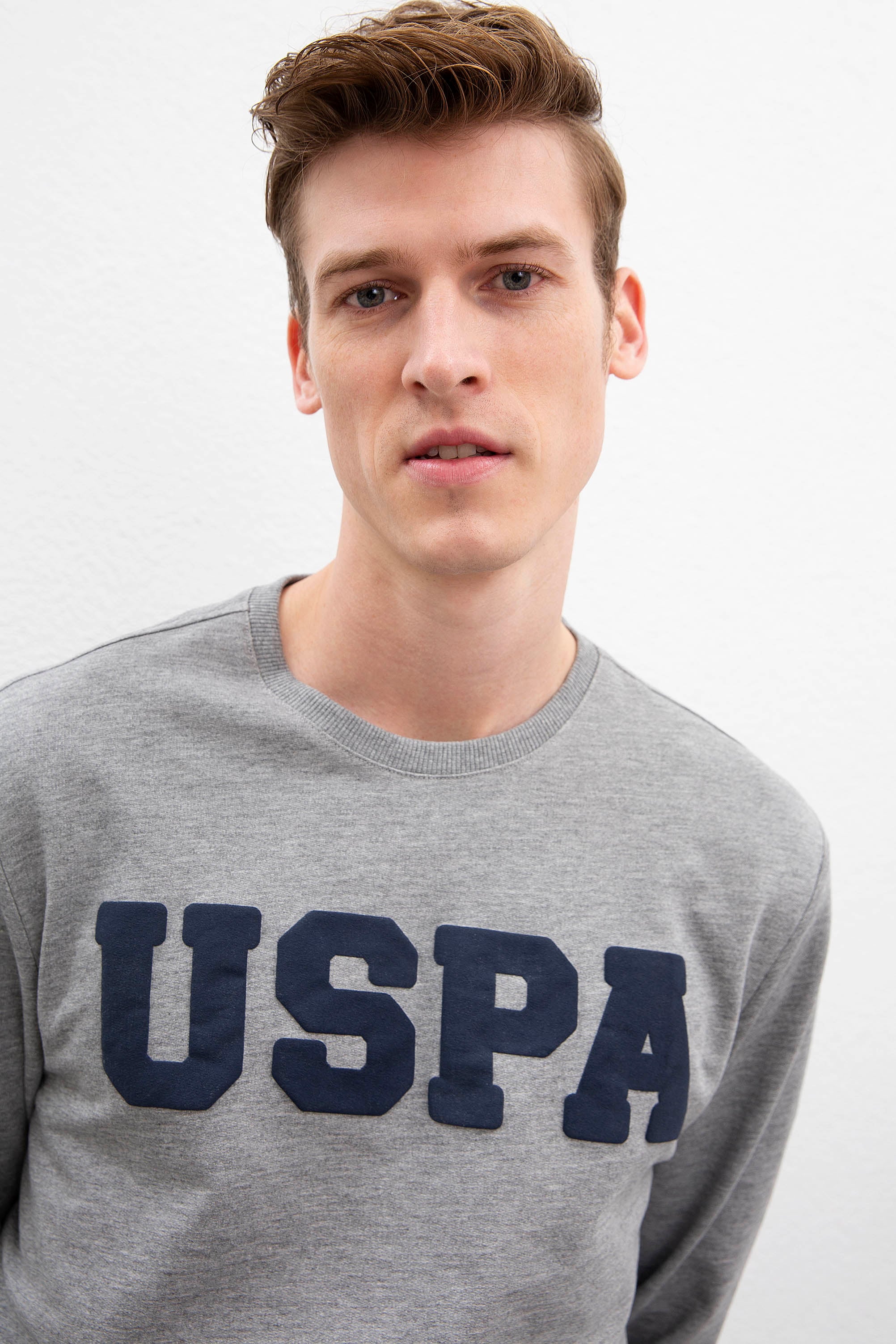 Erkek Gri Melanj Bisiklet Yaka Sweatshirt Basic