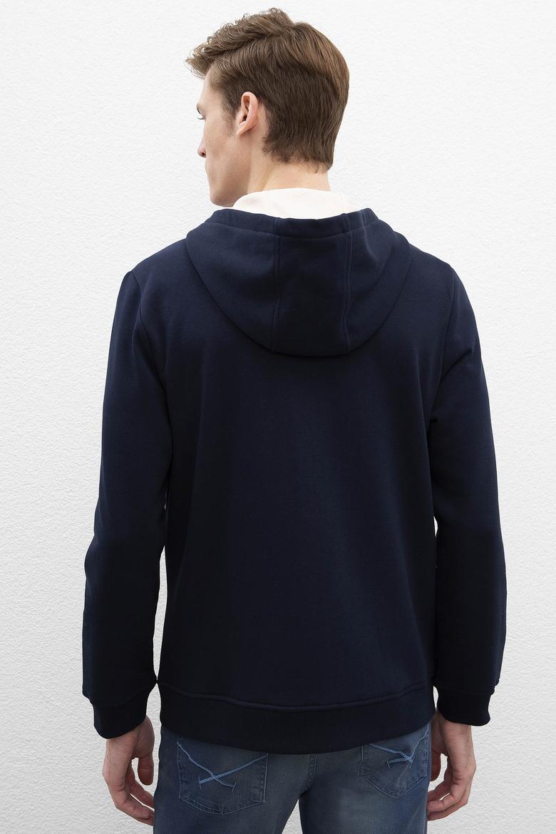 Erkek Lacivert Kapüşonlu Fermuarlı Sweatshirt - 50207620021