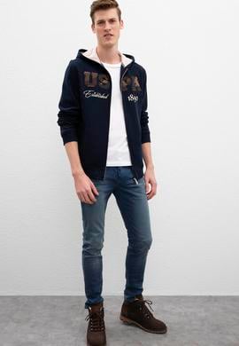 Erkek Lacivert Kapüşonlu Fermuarlı Sweatshirt - 50207620021