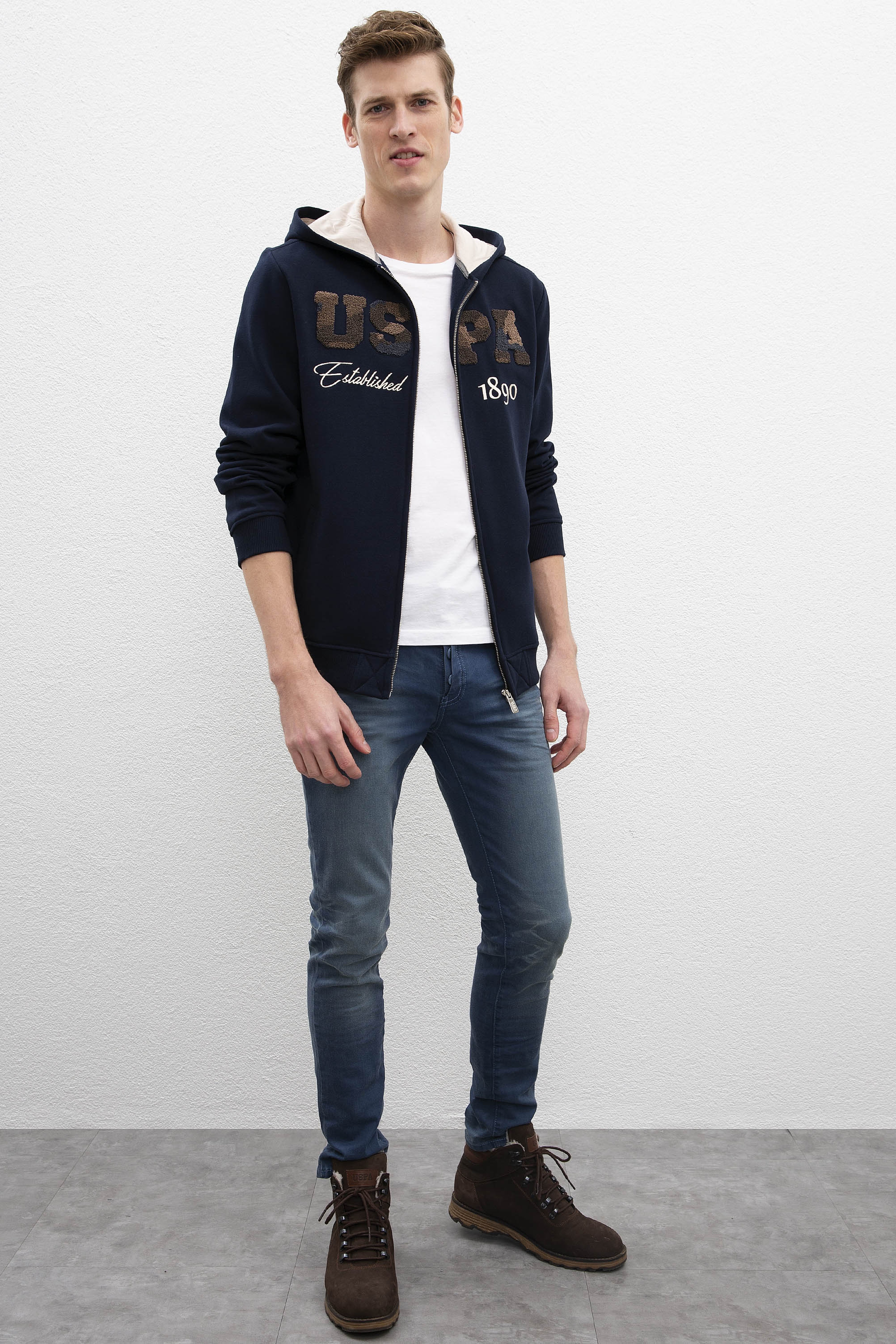 Erkek Lacivert Kapüşonlu Fermuarlı Sweatshirt - Image 4