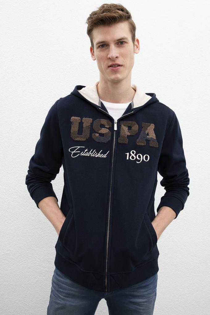 Erkek Lacivert Kapüşonlu Fermuarlı Sweatshirt