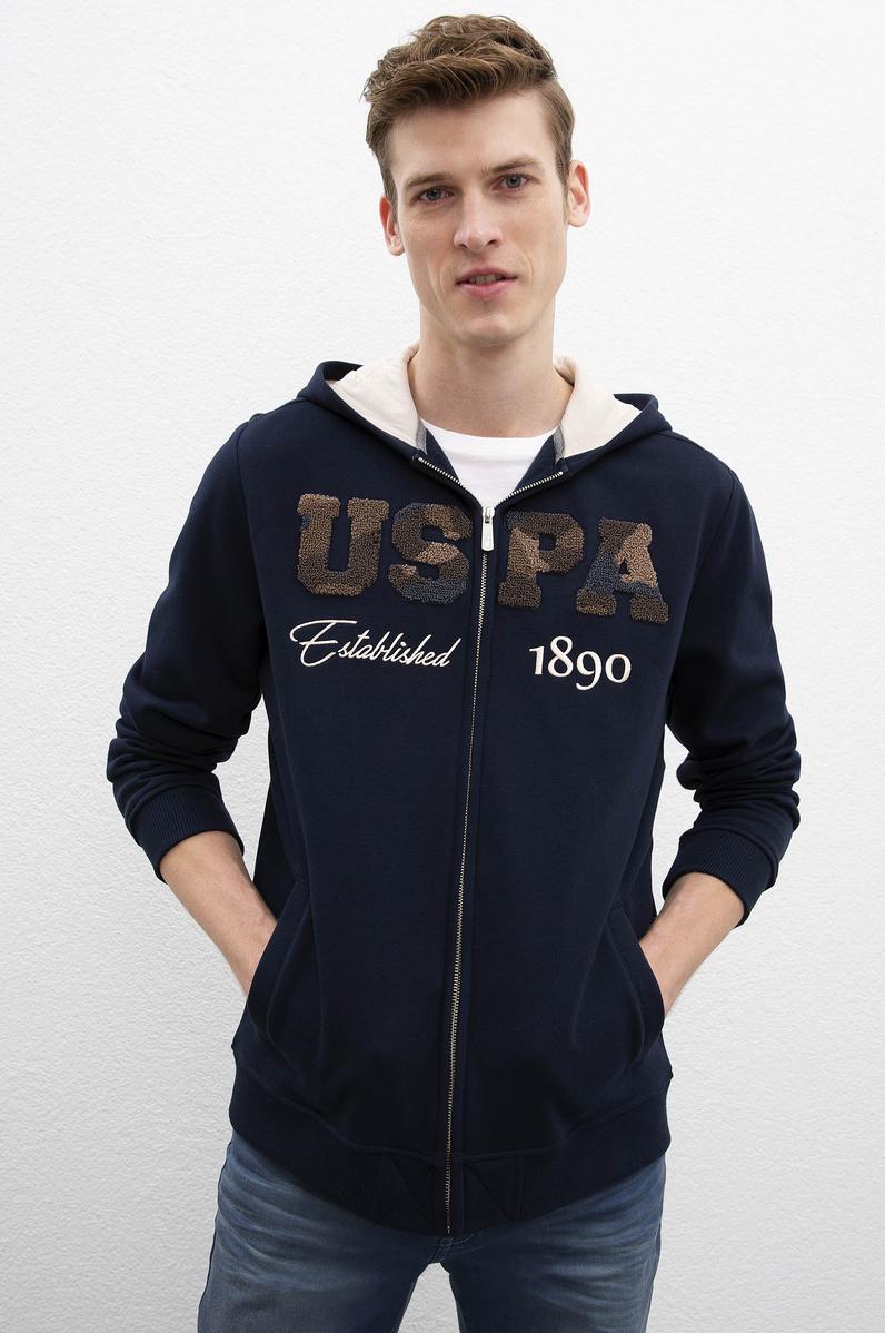 Erkek Lacivert Kapüşonlu Fermuarlı Sweatshirt