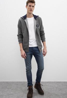 Erkek Antrasit Melanj Kapüşonlu Fermuarlı Sweatshirt - 50207890001