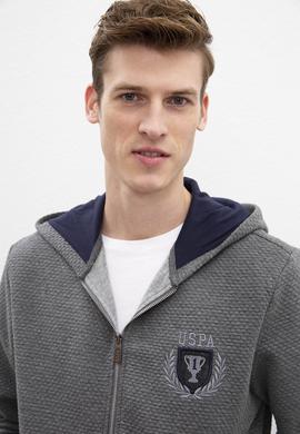 Erkek Antrasit Melanj Kapüşonlu Fermuarlı Sweatshirt - 50207890001