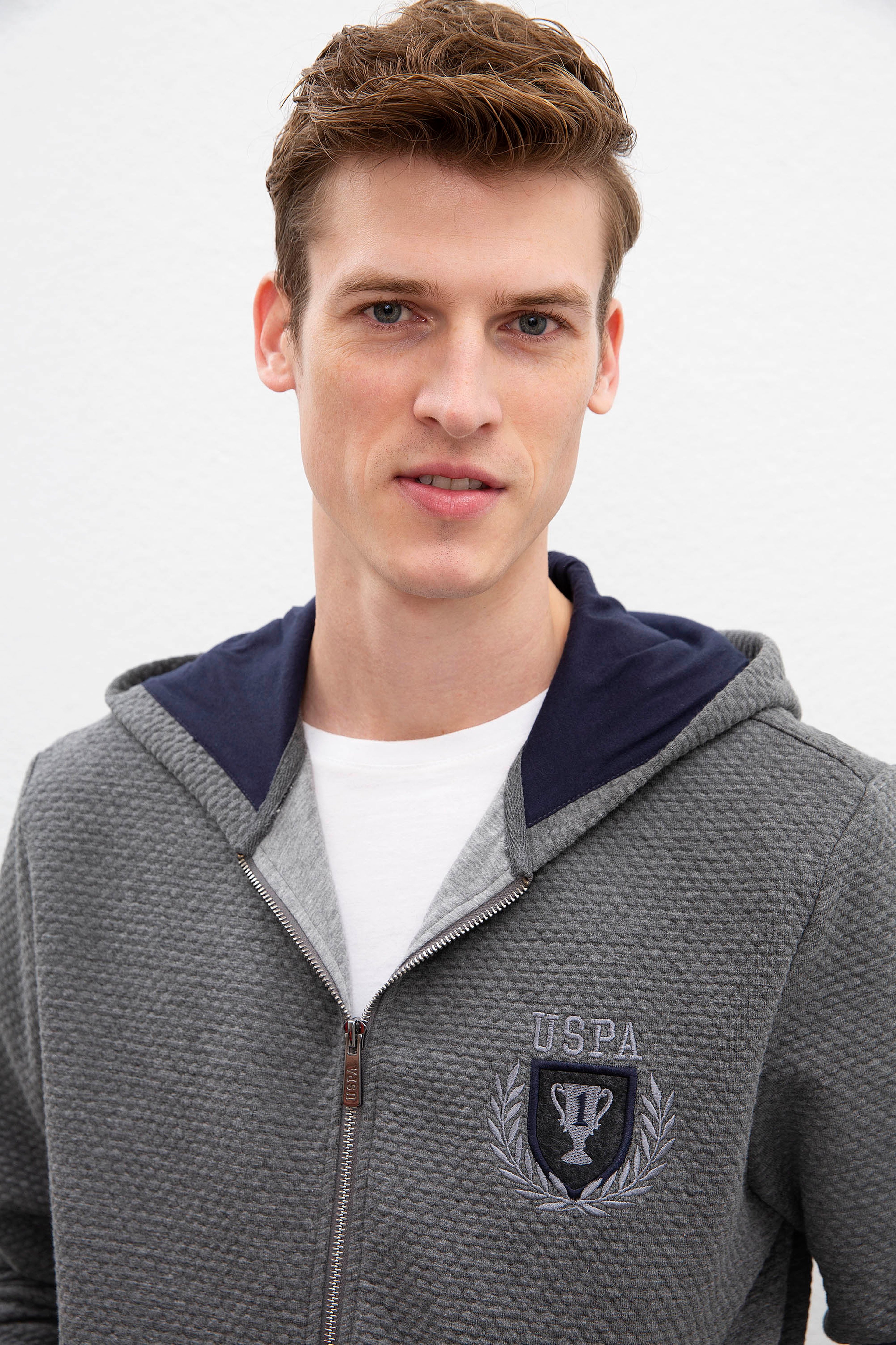 Erkek Antrasit Melanj Kapüşonlu Fermuarlı Sweatshirt - Image 2