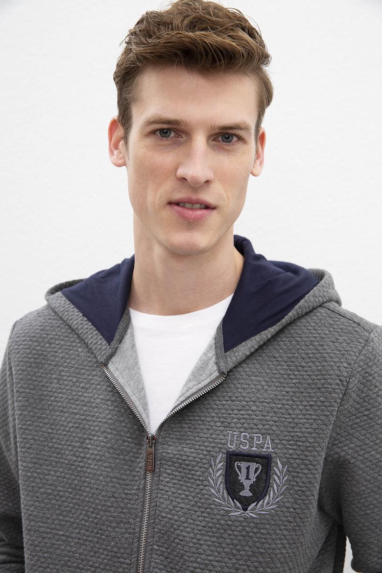 Erkek Antrasit Melanj Kapüşonlu Fermuarlı Sweatshirt - 50207890001