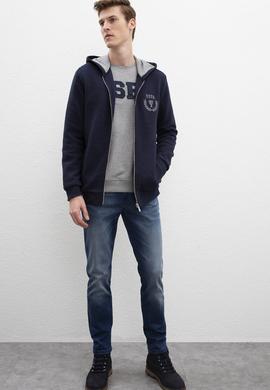 Erkek Lacivert Kapüşonlu Fermuarlı Sweatshirt - 50207890011