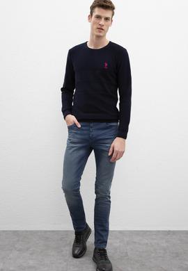 Erkek Lacivert Bisiklet Yaka Triko Kazak - 50207655028