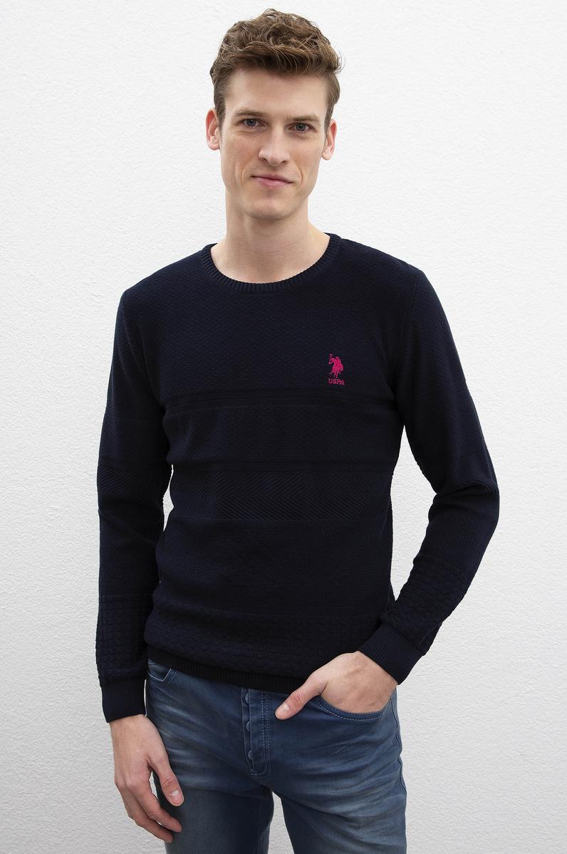 Erkek Lacivert Bisiklet Yaka Triko Kazak